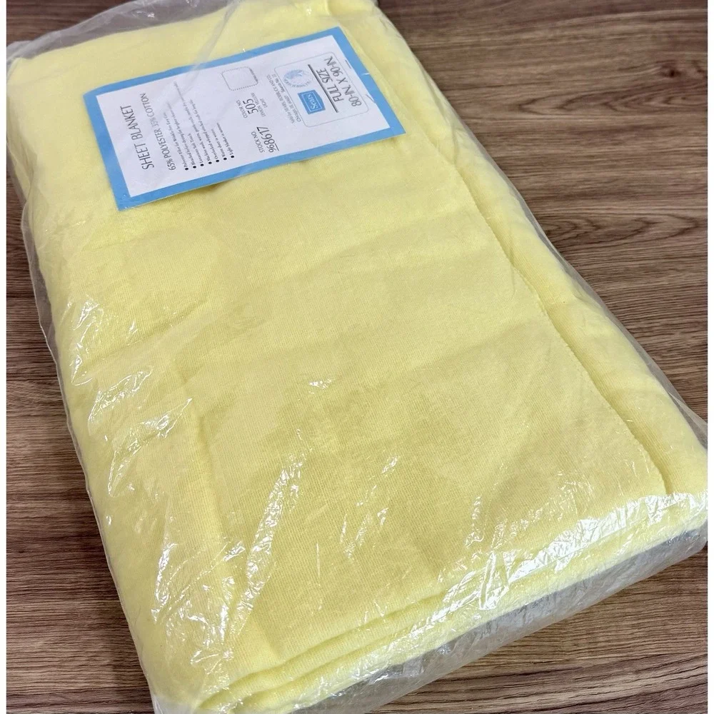 NOS Vintage Sears Slumber Shop Full Sheet Blanket 80x90 Lemon Yellow Sealed 70s